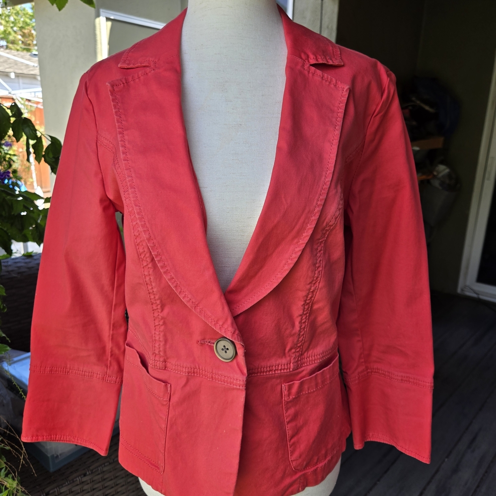CAbi Coral Red Casual Cotton Blazer – Women’s Size 4